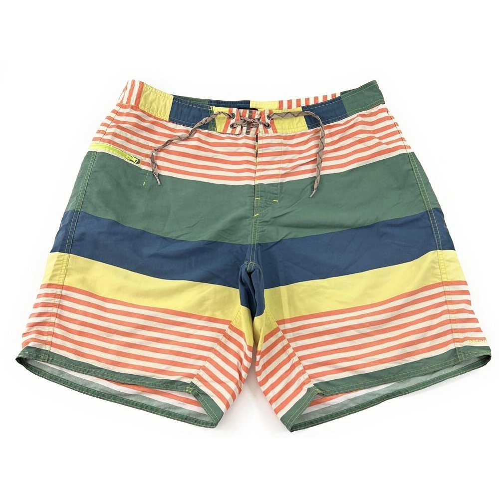 Patagonia Wavefarer Boardshorts Mens Size 38 Striped 100% Nylon Swim Shorts